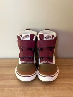 Vans Burgundy & White High-Top Velcro Boots